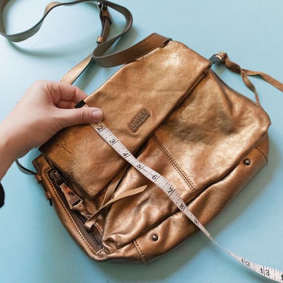 Aimee Kestenberg Bali Crossbody Gold Bronze Metallic Foldover Zip Medium Purse - Picture 7 of 9